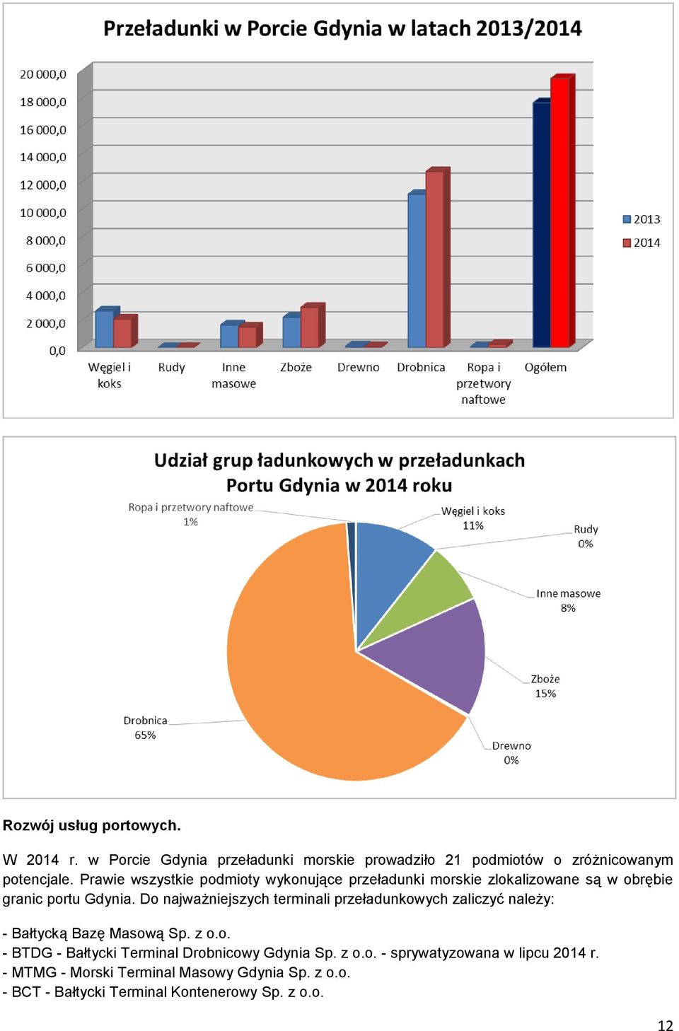 Do najważniejszych terminali przeładunkowych zaliczyć należy: - Bałtycką Bazę Masową Sp. z o.o. - BTDG - Bałtycki Terminal Drobnicowy Gdynia Sp.