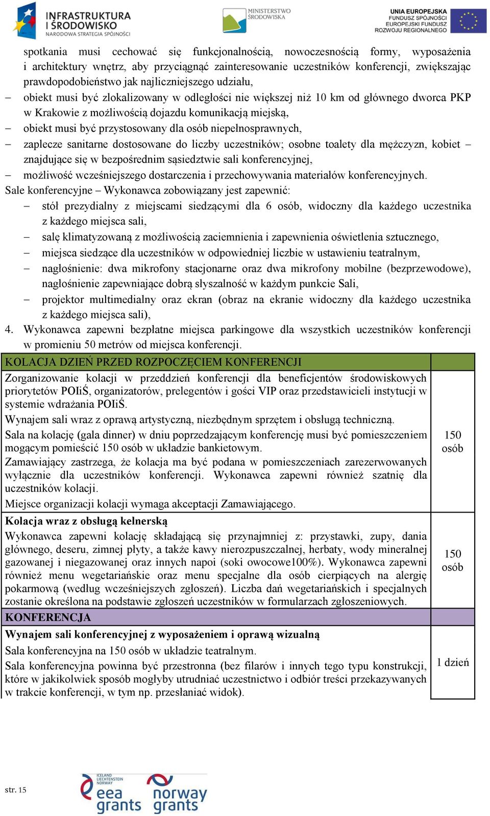 dla osób niepełnosprawnych, zaplecze sanitarne dostosowane do liczby uczestników; osobne toalety dla mężczyzn, kobiet znajdujące się w bezpośrednim sąsiedztwie sali konferencyjnej, możliwość