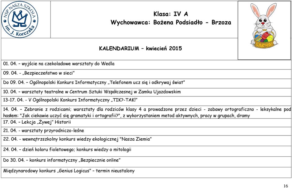 - V Ogólnopolski Konkurs Informatyczny TIK?-TAK! 14. 04.