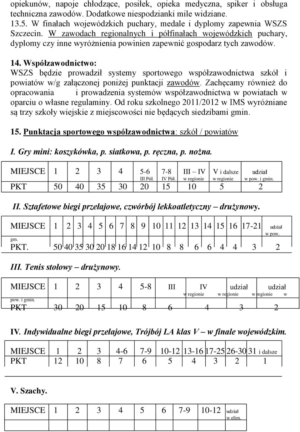 W zawodach regionalnych i półfinałach wojewódzkich puchary, dyplomy czy inne wyróżnienia powinien zapewnić gospodarz tych zawodów. 14.