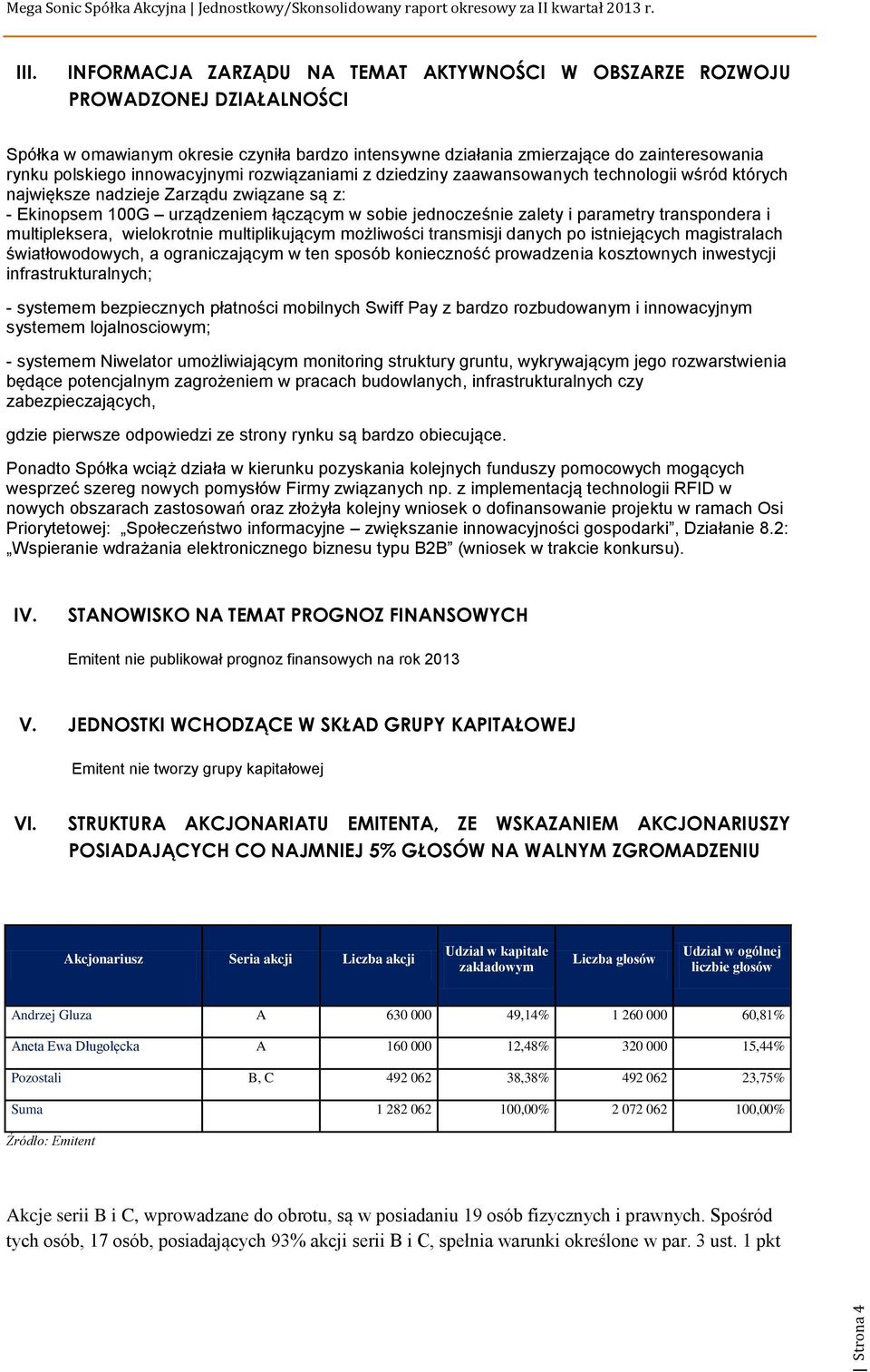 innowacyjnymi rozwiązaniami z dziedziny zaawansowanych technologii wśród których największe nadzieje Zarządu związane są z: - Ekinopsem 100G urządzeniem łączącym w sobie jednocześnie zalety i