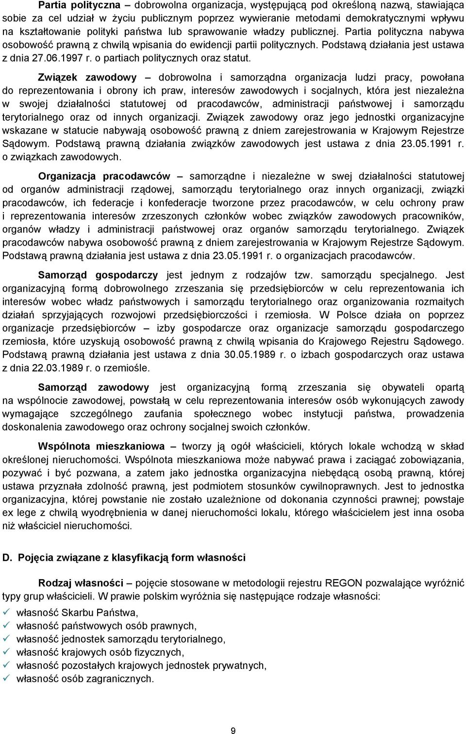 o partiach politycznych oraz statut.