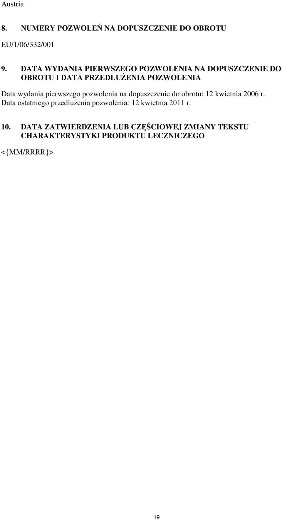 wydania pierwszego pozwolenia na dopuszczenie do obrotu: 12 kwietnia 2006 r.