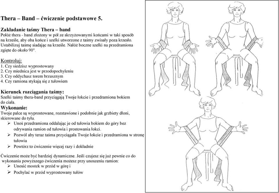 Czy ramiona stykają się z tułowiem Szelki taśmy thera-band przyciągają Twoje łokcie i przedramiona bokiem do ciała.