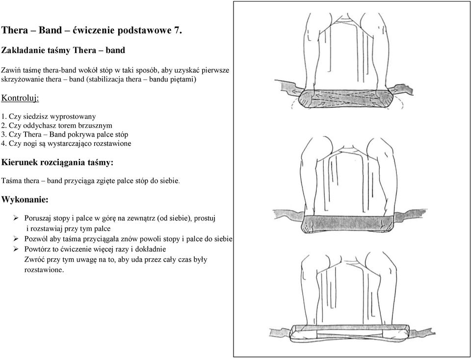 Czy oddychasz torem brzusznym 3. Czy Thera Band pokrywa palce stóp 4.