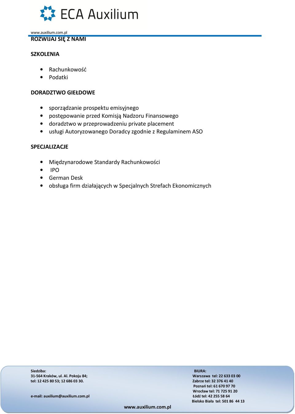 placement usługi Autoryzowanego Doradcy zgodnie z Regulaminem ASO SPECJALIZACJE