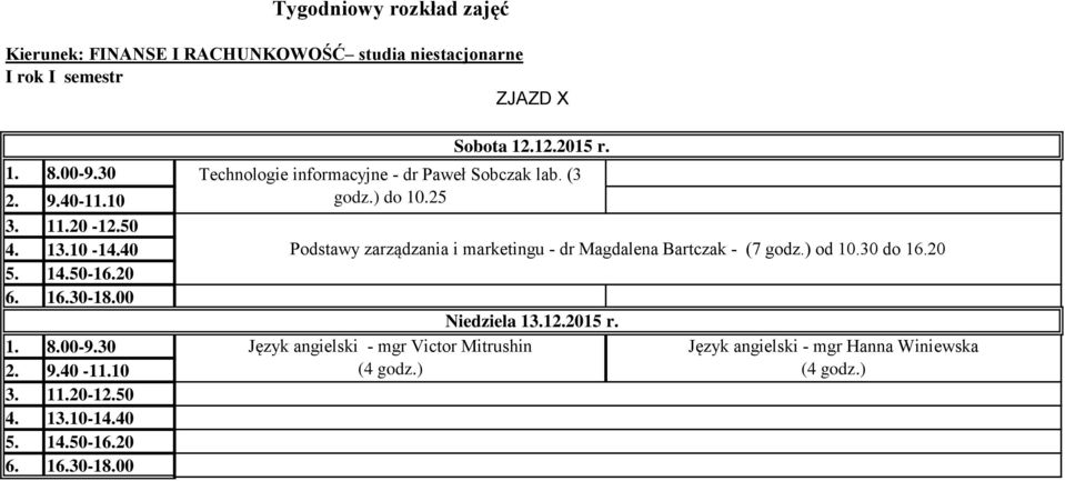 (3 godz.) do 10.
