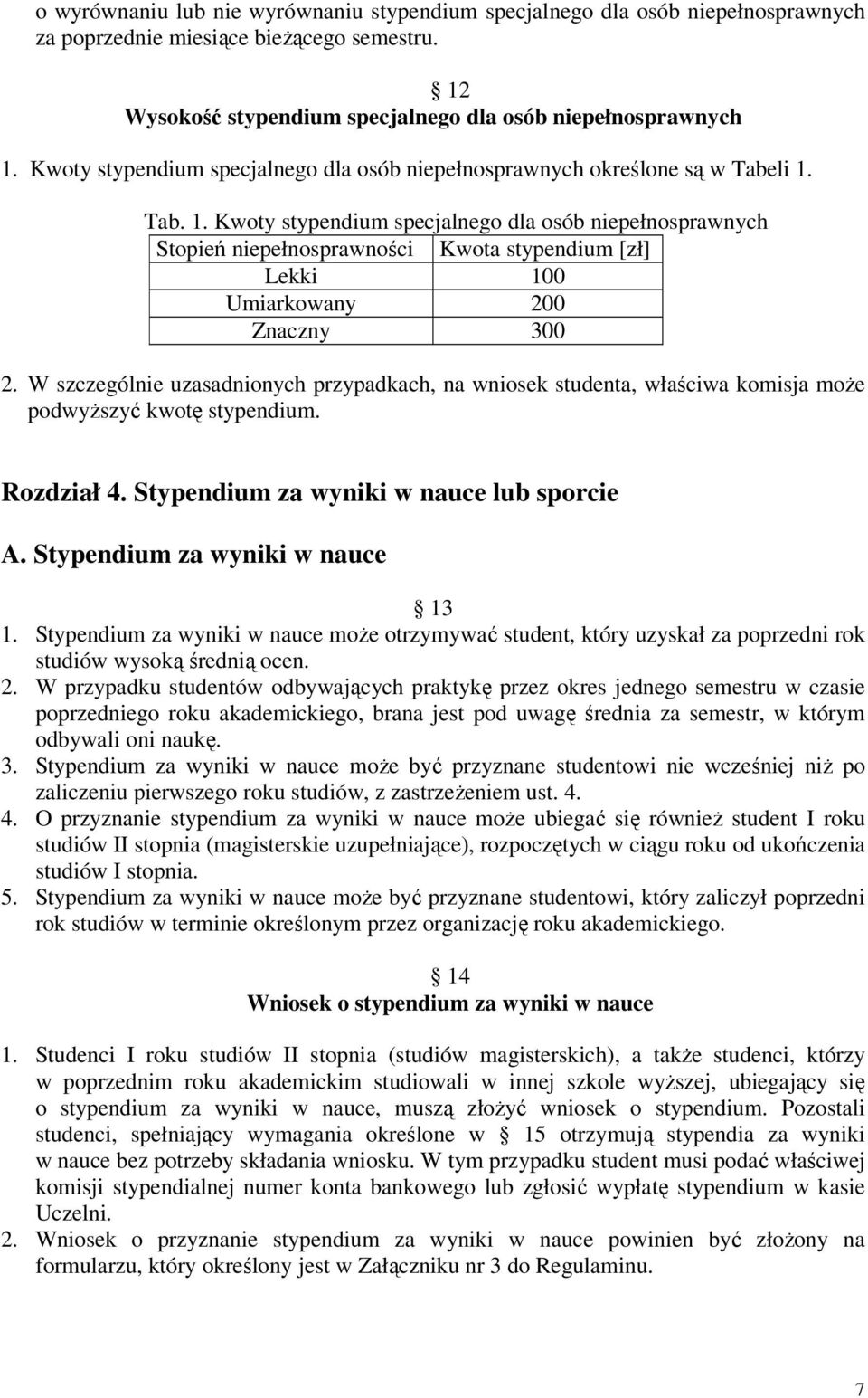 Tab. 1. Kwoty stypendium specjalnego dla osób niepełnosprawnych Stopień niepełnosprawności Kwota stypendium [zł] Lekki 100 Umiarkowany 200 Znaczny 300 2.