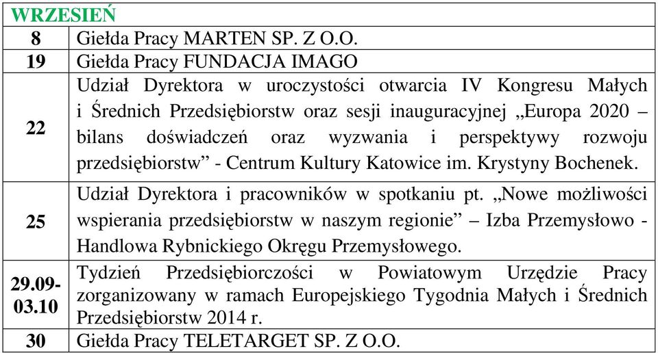 doświadczeń oraz wyzwania i perspektywy rozwoju przedsiębiorstw - Centrum Kultury Katowice im. Krystyny Bochenek. Udział Dyrektora i pracowników w spotkaniu pt.