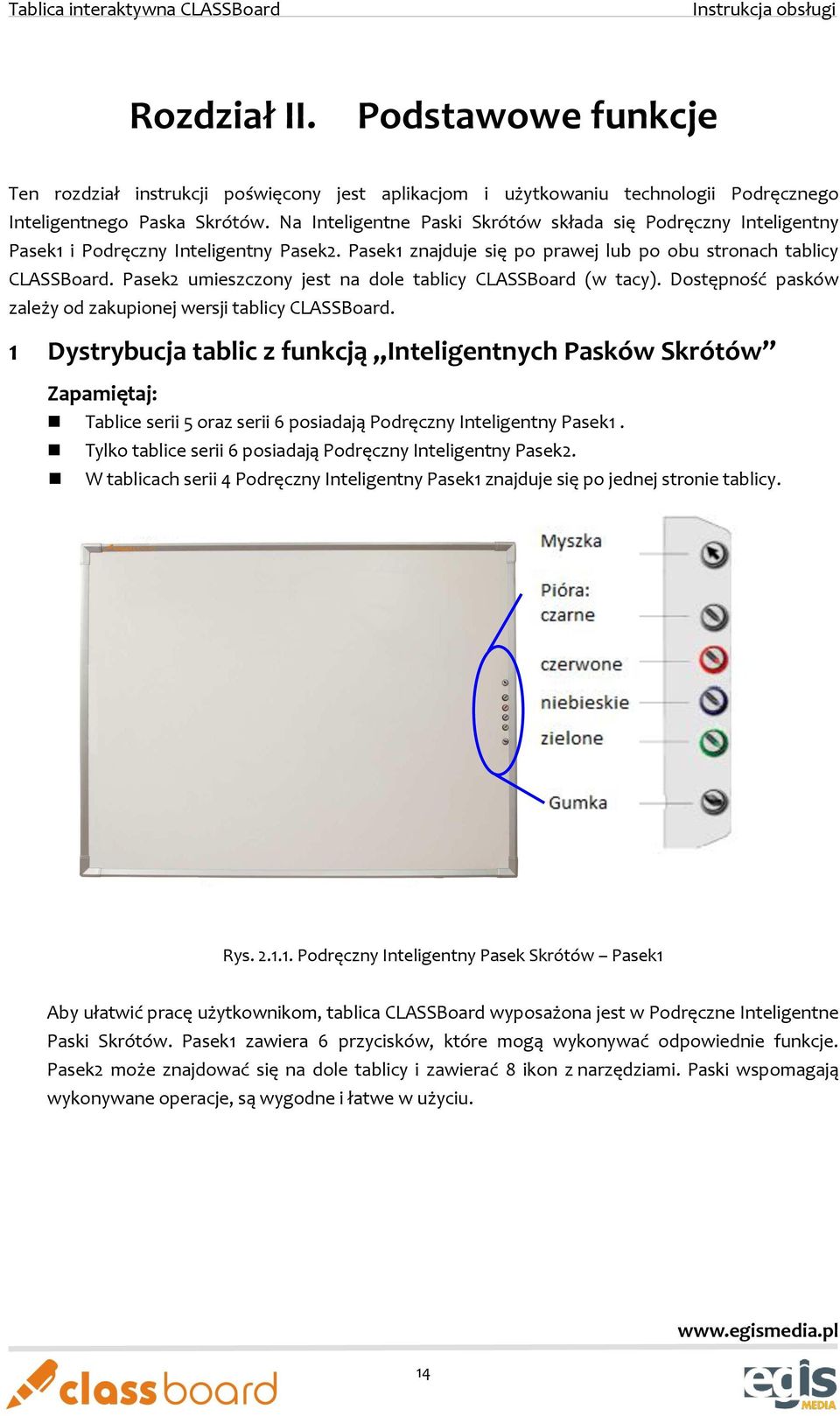 Pasek2 umieszczony jest na dole tablicy CLASSBoard (w tacy). Dostępność pasków zależy od zakupionej wersji tablicy CLASSBoard.