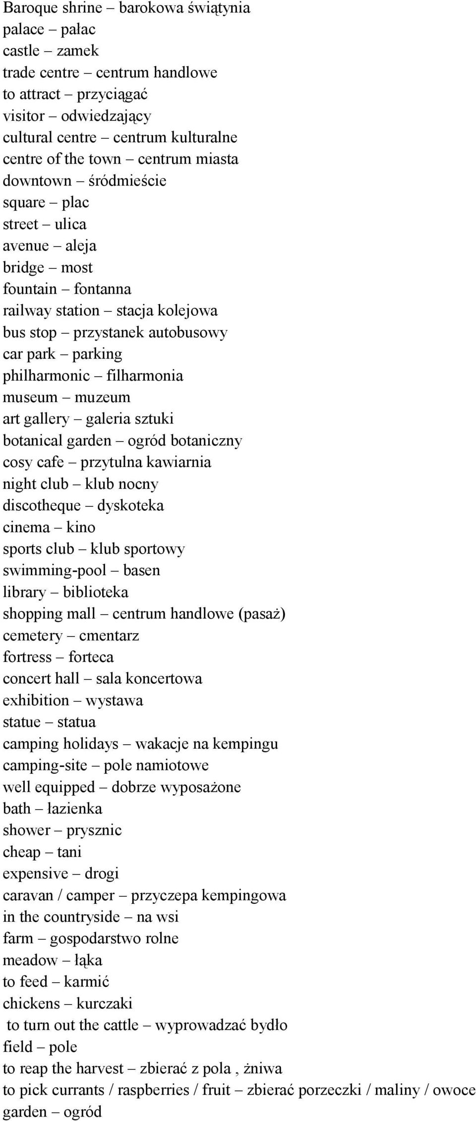 filharmonia museum muzeum art gallery galeria sztuki botanical garden ogród botaniczny cosy cafe przytulna kawiarnia night club klub nocny discotheque dyskoteka cinema kino sports club klub sportowy