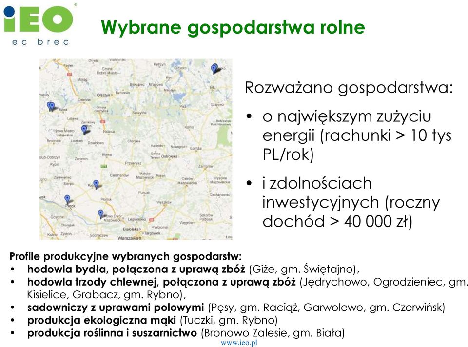 Świętajno), hodowla trzody chlewnej, połączona z uprawą zbóż (Jędrychowo, Ogrodzieniec, gm. Kisielice, Grabacz, gm.