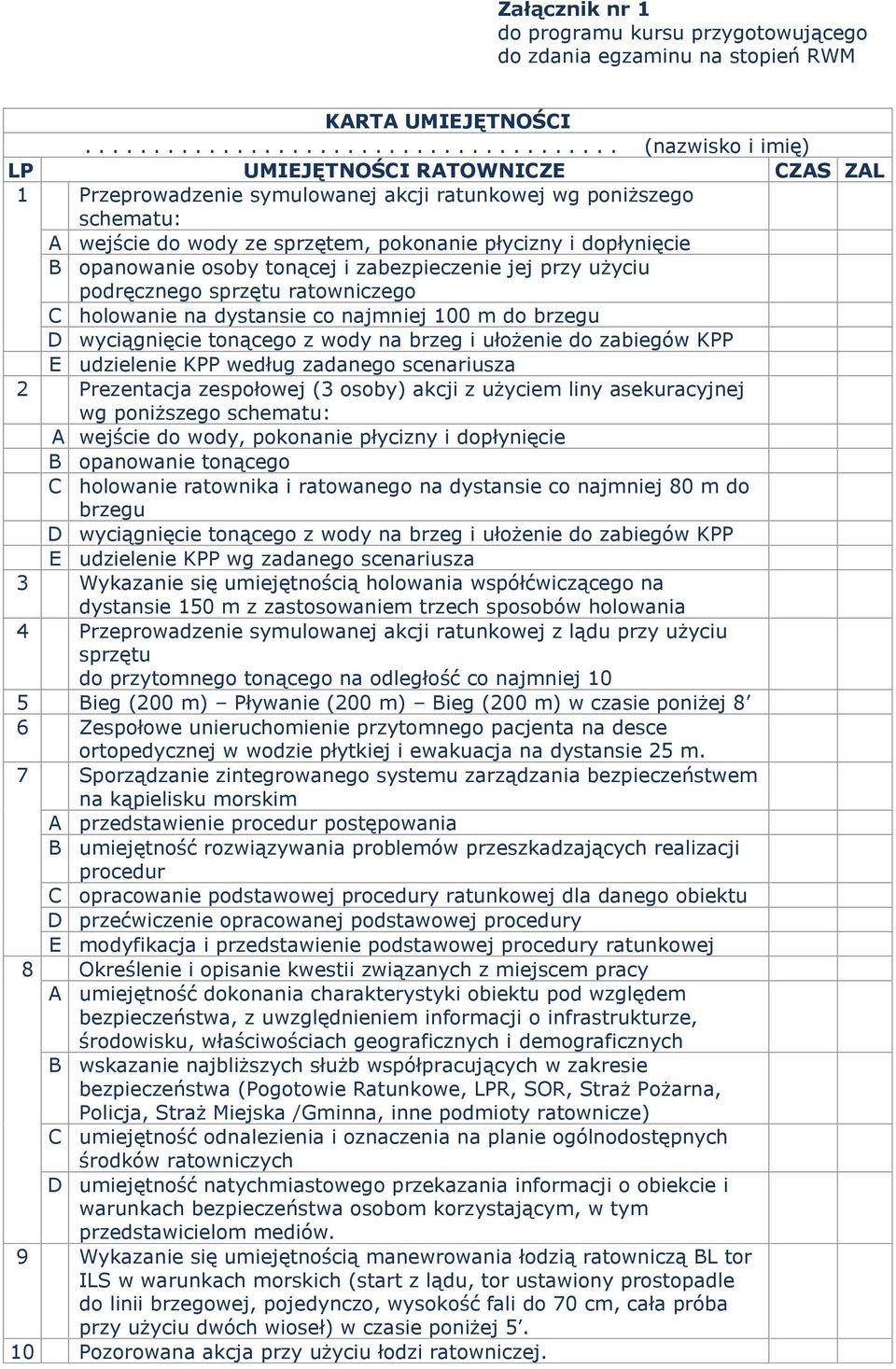 pokonanie płycizny i dopłynięcie B opanowanie osoby tonącej i zabezpieczenie jej przy użyciu podręcznego sprzętu ratowniczego C holowanie na dystansie co najmniej 100 m do brzegu D wyciągnięcie