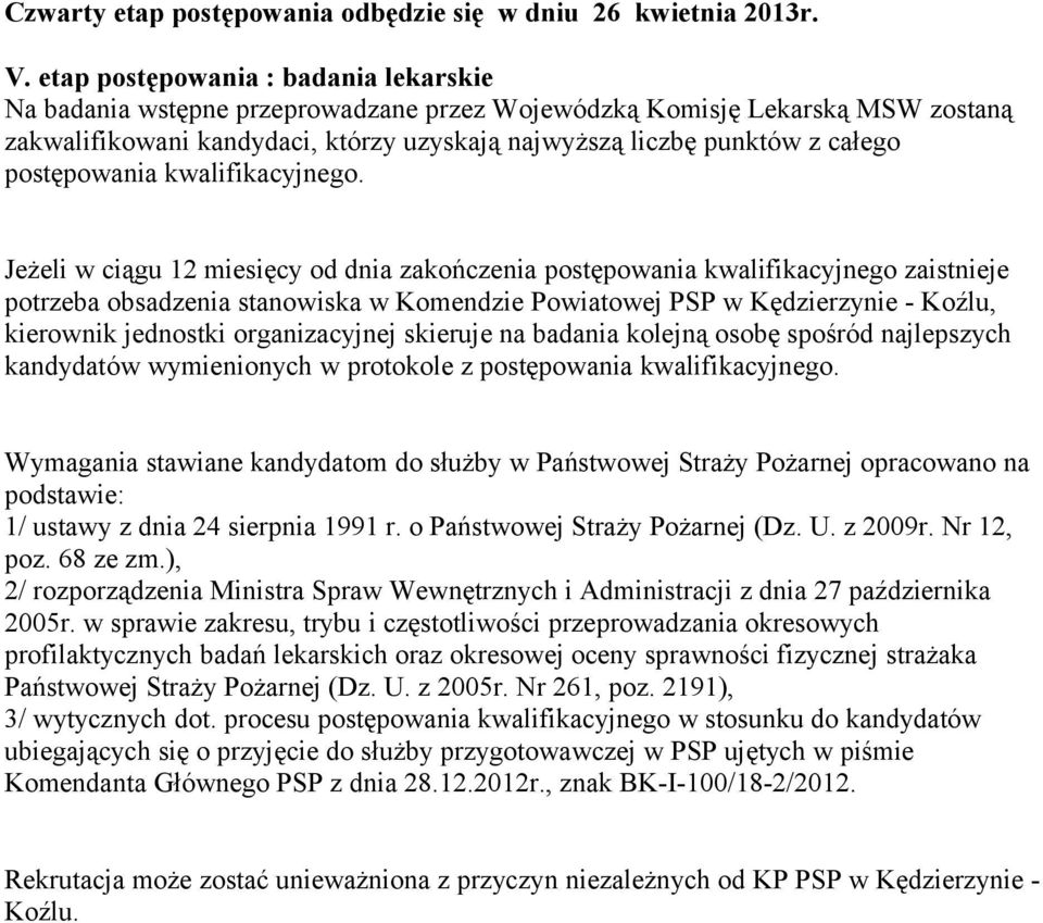 postępowania kwalifikacyjnego.