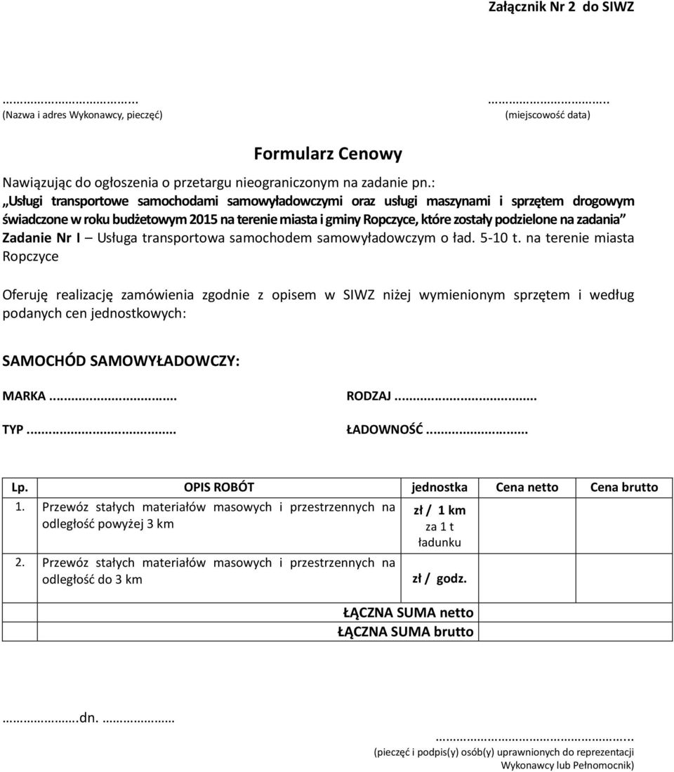 samowyładowczym o ład. 5-10 t.