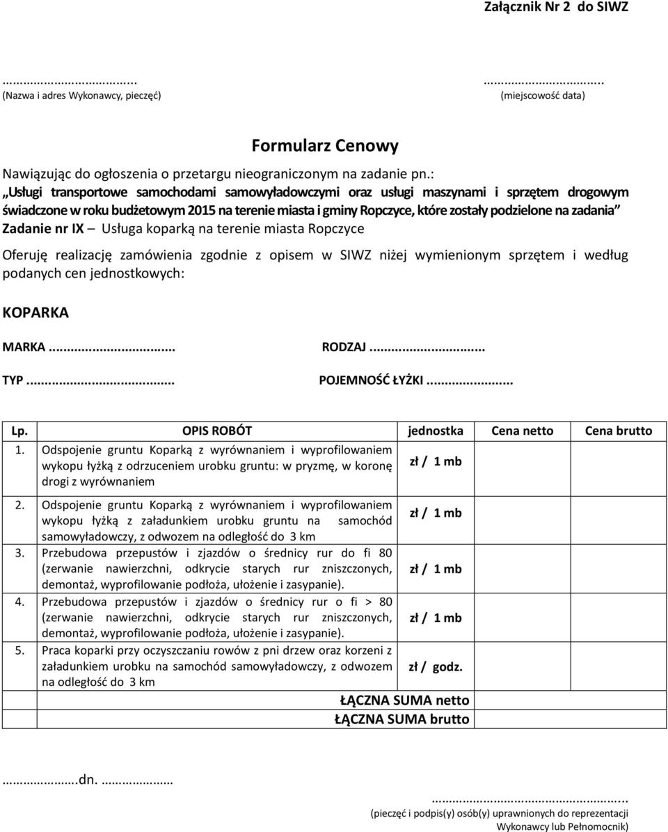 Odspojenie gruntu Koparką z wyrównaniem i wyprofilowaniem wykopu łyżką z załadunkiem urobku gruntu na samochód samowyładowczy, z odwozem na 3.