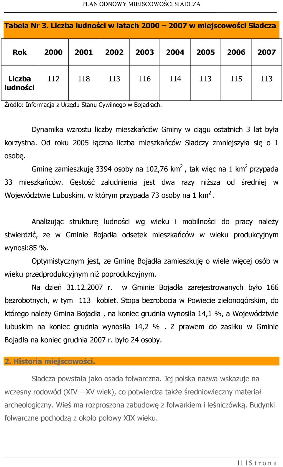 Bojadłach. Dynamika wzrostu liczby mieszkańców Gminy w ciągu ostatnich 3 lat była korzystna. Od roku 2005 łączna liczba mieszkańców Siadczy zmniejszyła się o 1 osobę.