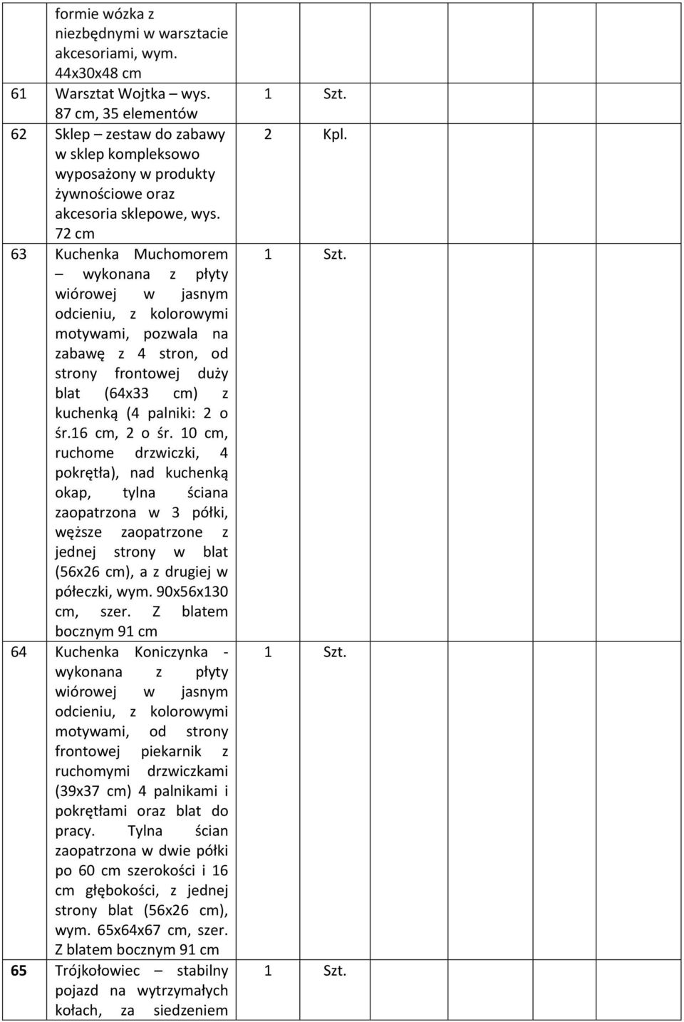 72 63 Kuchenka Muchomorem wykonana z płyty wiórowej w jasnym odcieniu, z kolorowymi motywami, pozwala na zabawę z 4 stron, od strony frontowej duży blat (64x33 ) z kuchenką (4 palniki: 2 o śr.