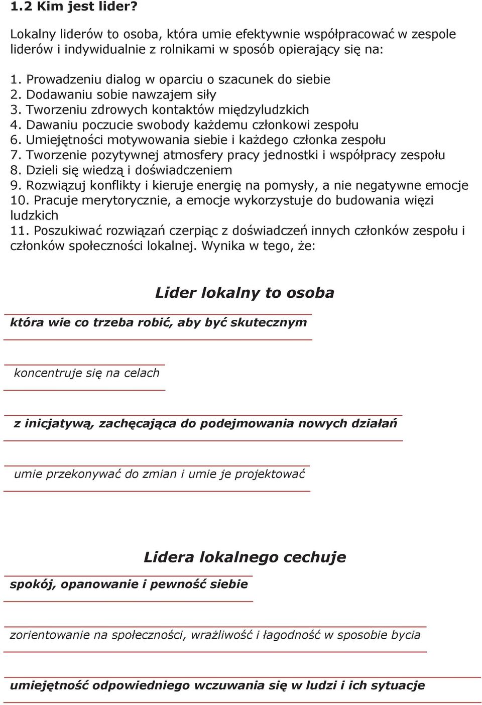 Umiejętności motywowania siebie i każdego członka zespołu 7. Tworzenie pozytywnej atmosfery pracy jednostki i współpracy zespołu 8. Dzieli się wiedzą i doświadczeniem 9.