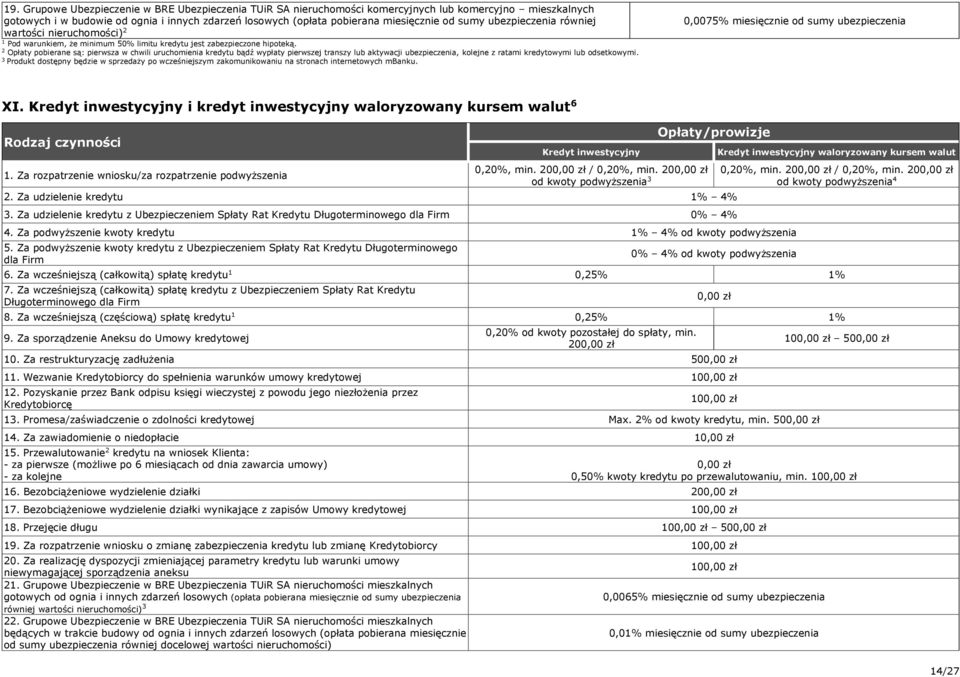 Opłaty pobierane są: pierwsza w chwili uruchomienia kredytu bądź wypłaty pierwszej transzy lub aktywacji ubezpieczenia, kolejne z ratami kredytowymi lub odsetkowymi.