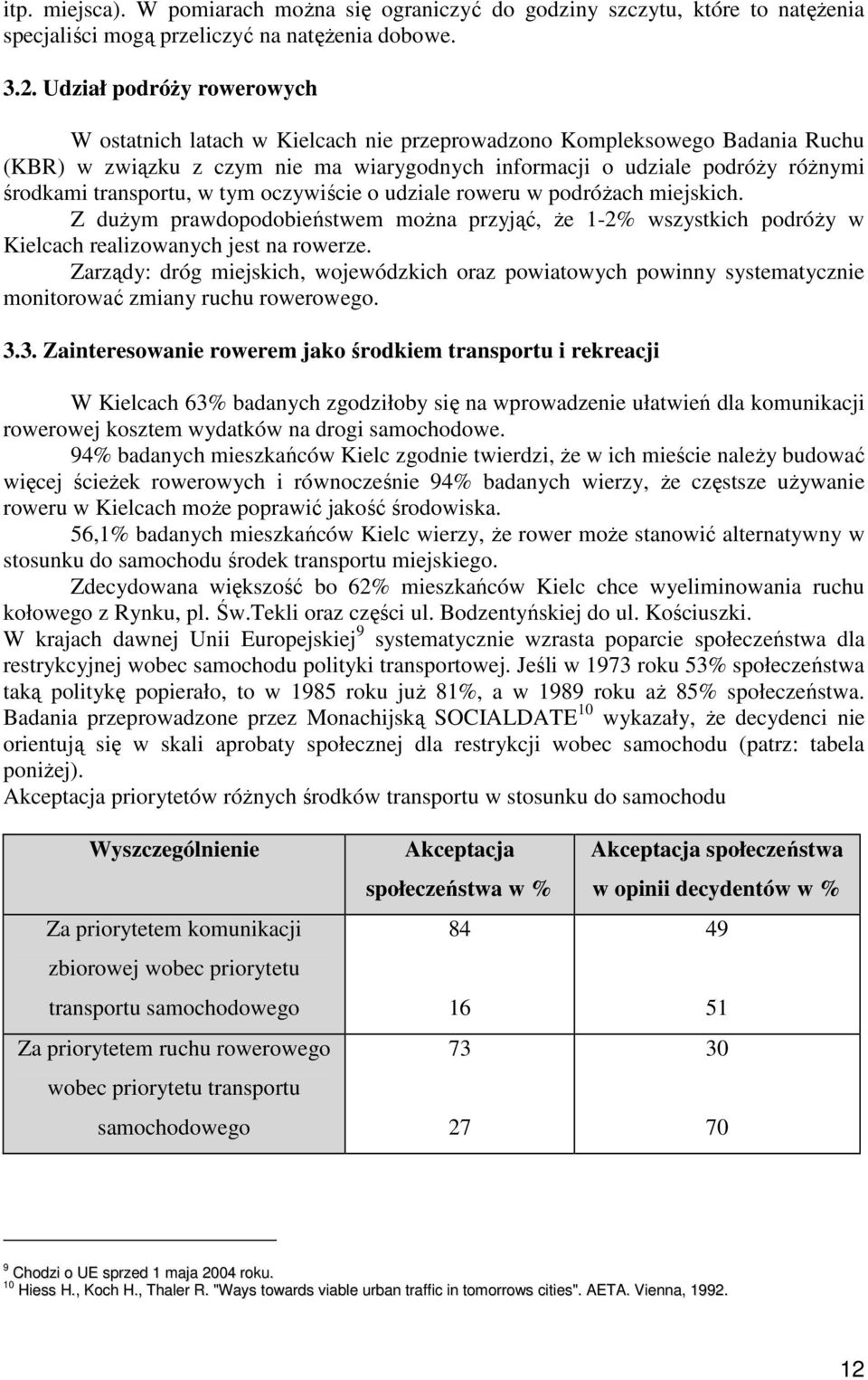transportu, w tym oczywiście o udziale roweru w podróŝach miejskich. Z duŝym prawdopodobieństwem moŝna przyjąć, Ŝe 1-2% wszystkich podróŝy w Kielcach realizowanych jest na rowerze.