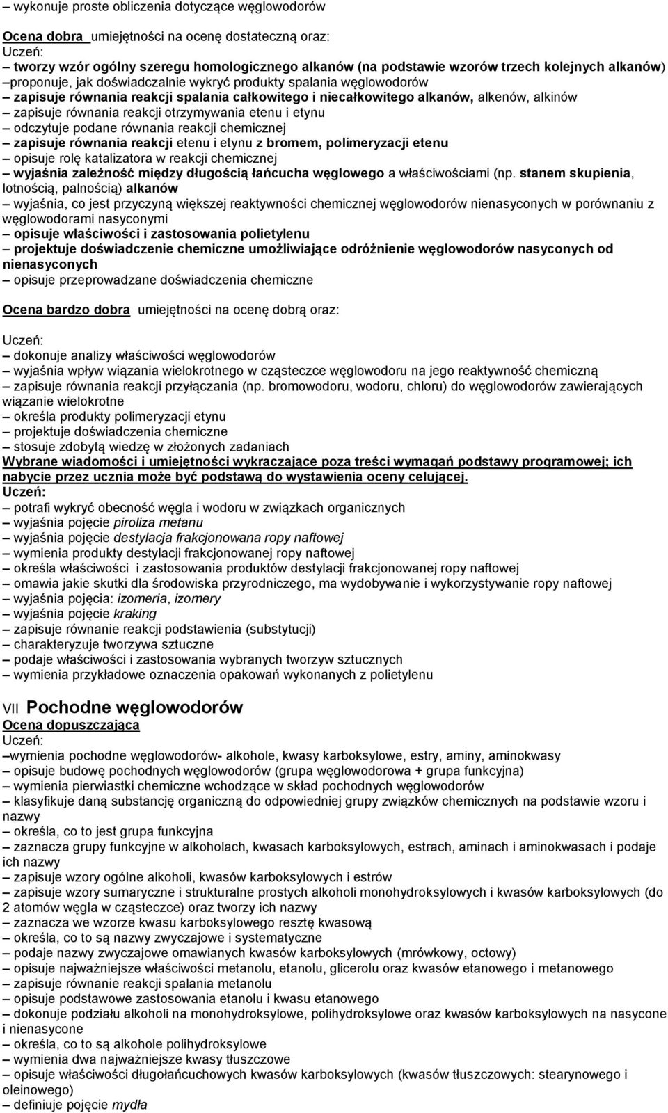 etenu i etynu odczytuje podane równania reakcji chemicznej zapisuje równania reakcji etenu i etynu z bromem, polimeryzacji etenu opisuje rolę katalizatora w reakcji chemicznej wyjaśnia zależność