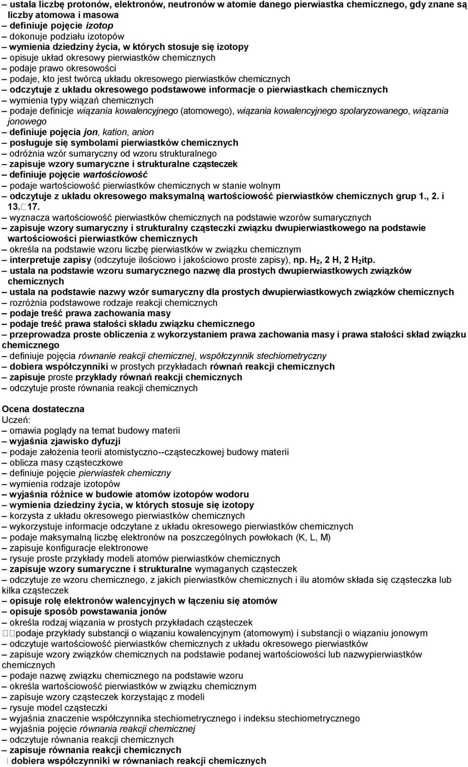 okresowego podstawowe informacje o pierwiastkach chemicznych wymienia typy wiązań chemicznych podaje definicje wiązania kowalencyjnego (atomowego), wiązania kowalencyjnego spolaryzowanego, wiązania