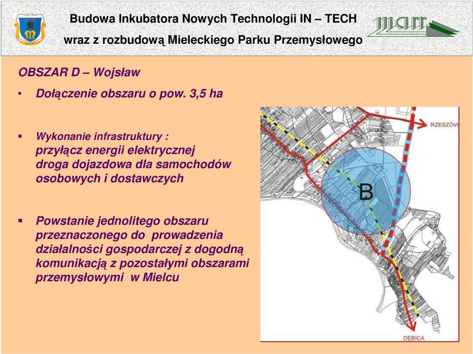 3,5 ha Wykonanie infrastruktury : przyłącz energii elektrycznej droga dojazdowa dla samochodów