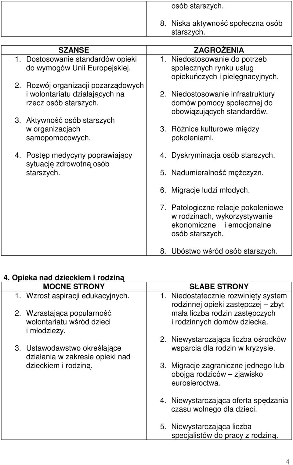 Postęp medycyny poprawiający sytuację zdrowotną osób starszych. 1. Niedostosowanie do potrzeb społecznych rynku usług opiekuńczych i pielęgnacyjnych. 2.