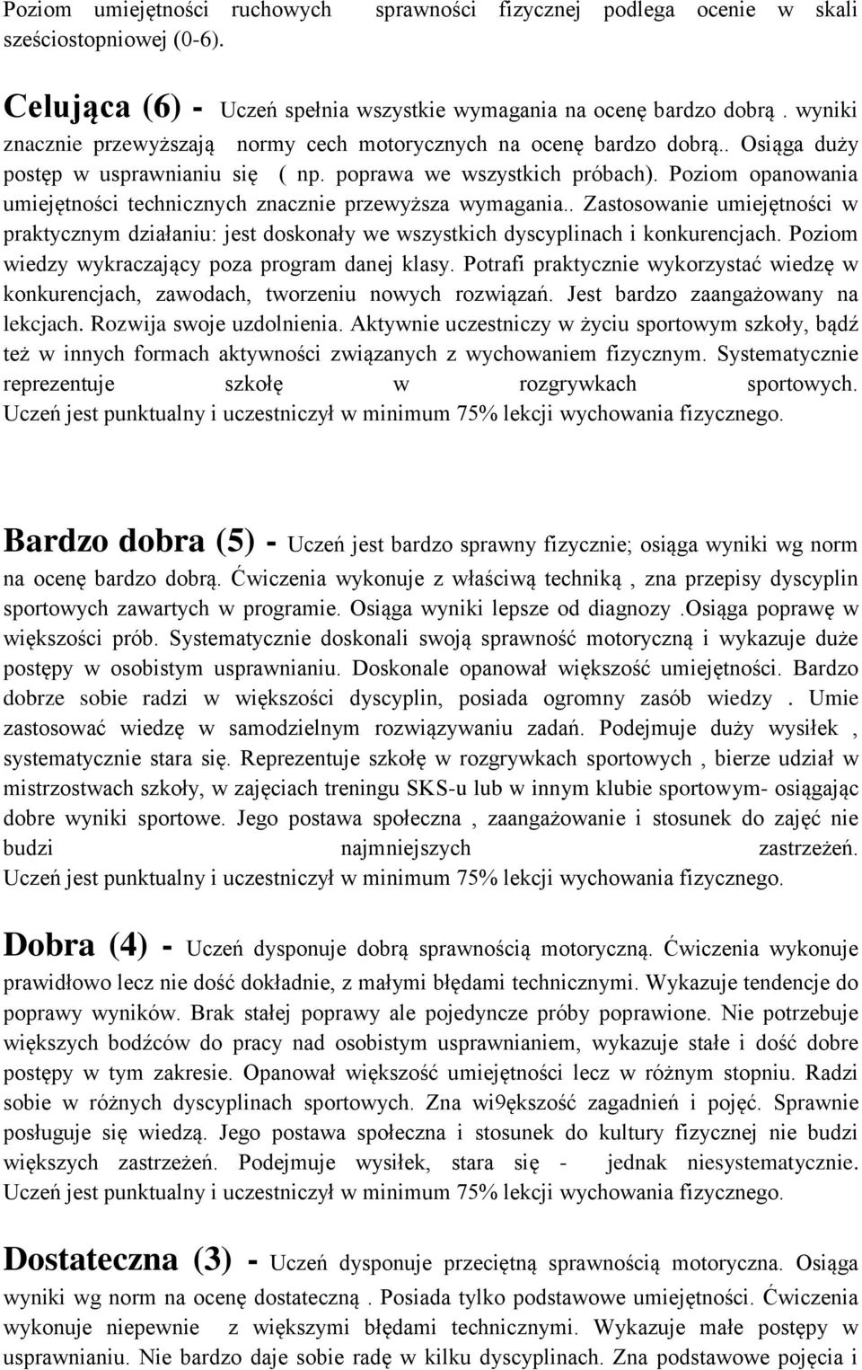 Poziom opanowania umiejętności technicznych znacznie przewyższa wymagania.. Zastosowanie umiejętności w praktycznym działaniu: jest doskonały we wszystkich dyscyplinach i konkurencjach.