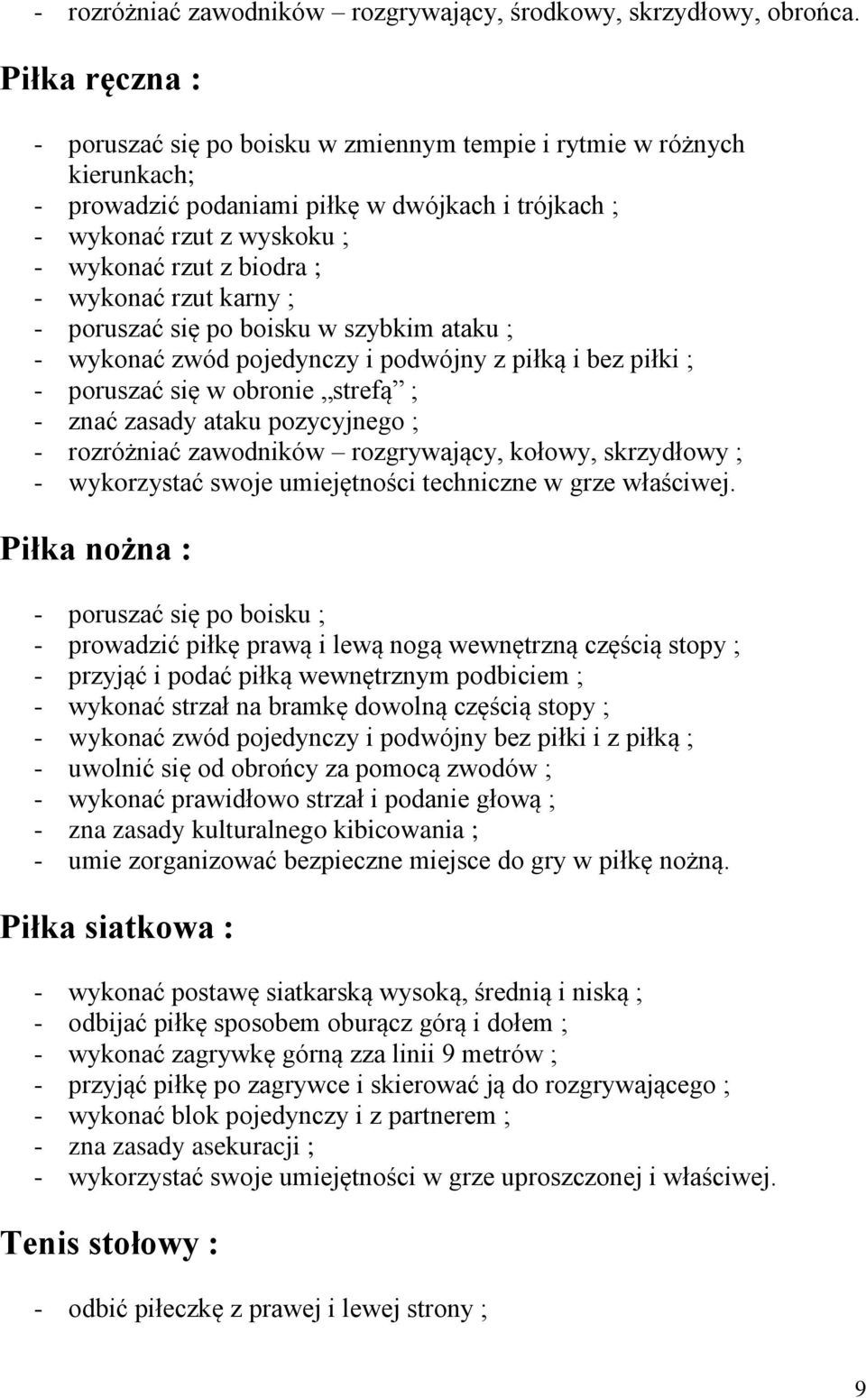 wykonać rzut karny ; - poruszać się po boisku w szybkim ataku ; - wykonać zwód pojedynczy i podwójny z piłką i bez piłki ; - poruszać się w obronie strefą ; - znać zasady ataku pozycyjnego ; -