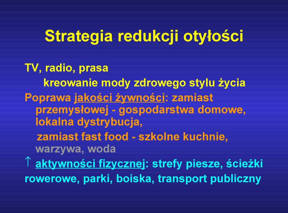 lokalna dystrybucja, zamiast fast food - szkolne kuchnie, warzywa, woda