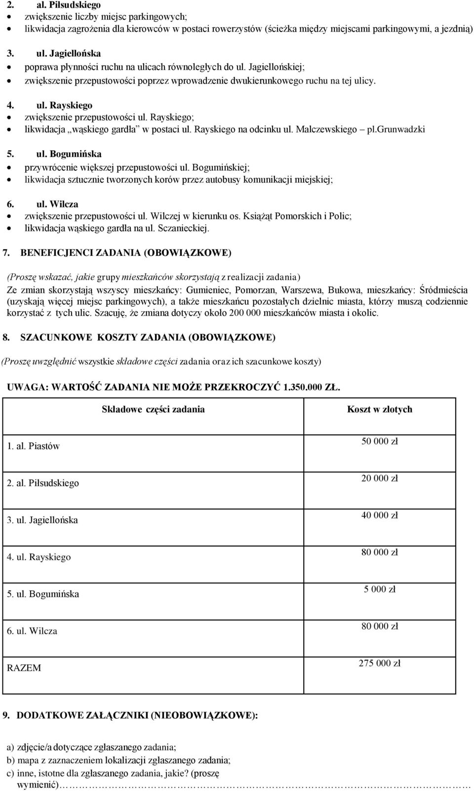 Rayskiego; likwidacja wąskiego gardła w postaci ul. Rayskiego na odcinku ul. Malczewskiego pl.grunwadzki 5. ul. Bogumińska przywrócenie większej przepustowości ul.