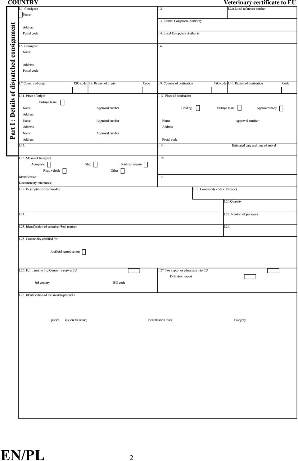 Place of origin I.12. Place of destination Embryo team Name Approval number Holding Embryo team Approved body Name Approval number Name Approval number Name Approval number Postal code I.13. I.14.