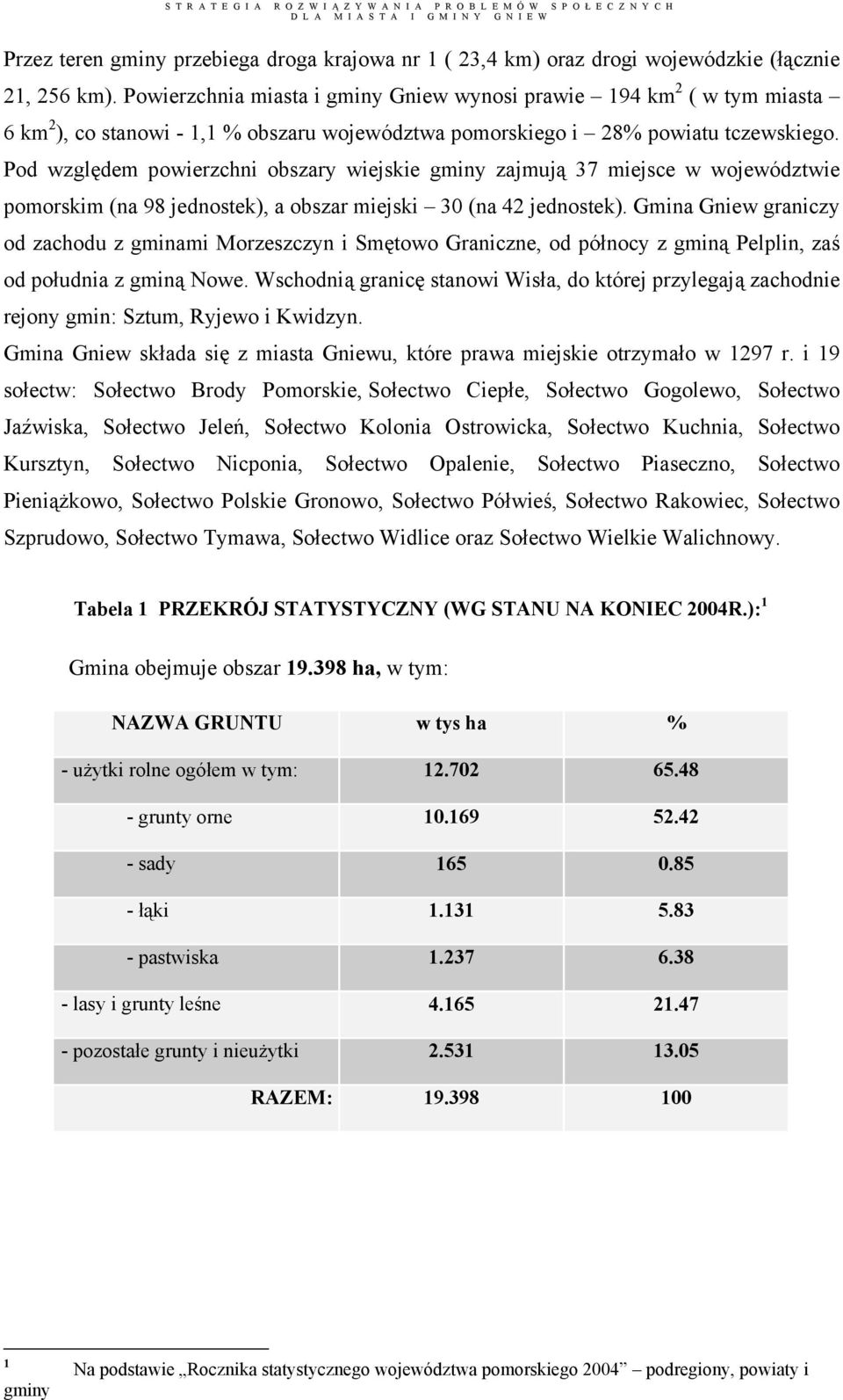 Pod względem powierzchni obszary wiejskie gminy zajmują 37 miejsce w województwie pomorskim (na 98 jednostek), a obszar miejski 30 (na 42 jednostek).