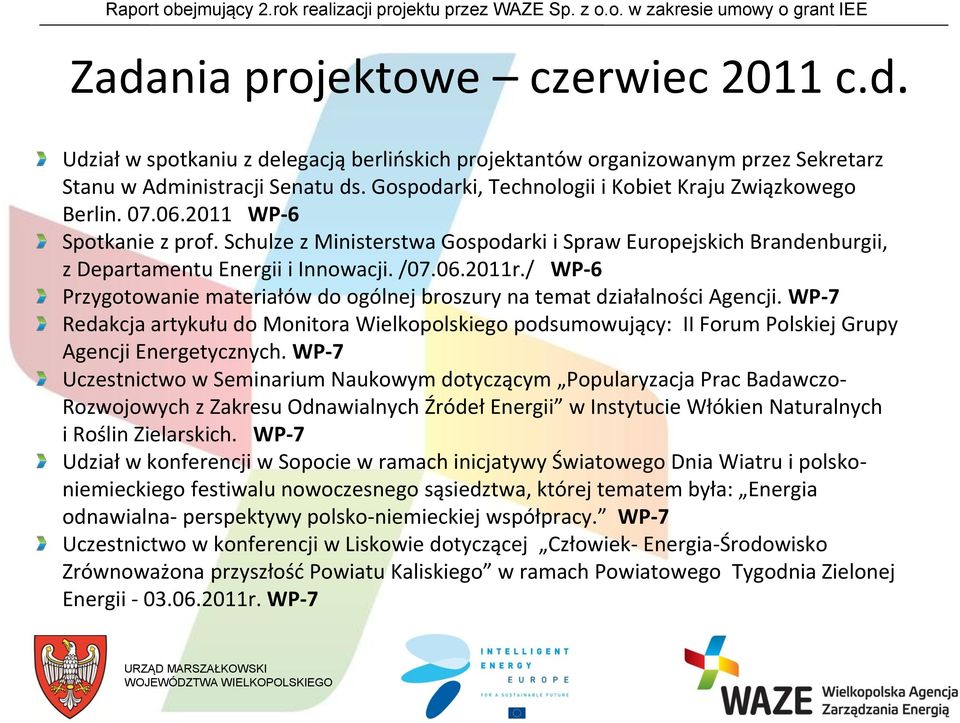 /07.06.2011r./ WP-6 Przygotowanie materiałów do ogólnej broszury na temat działalności Agencji.