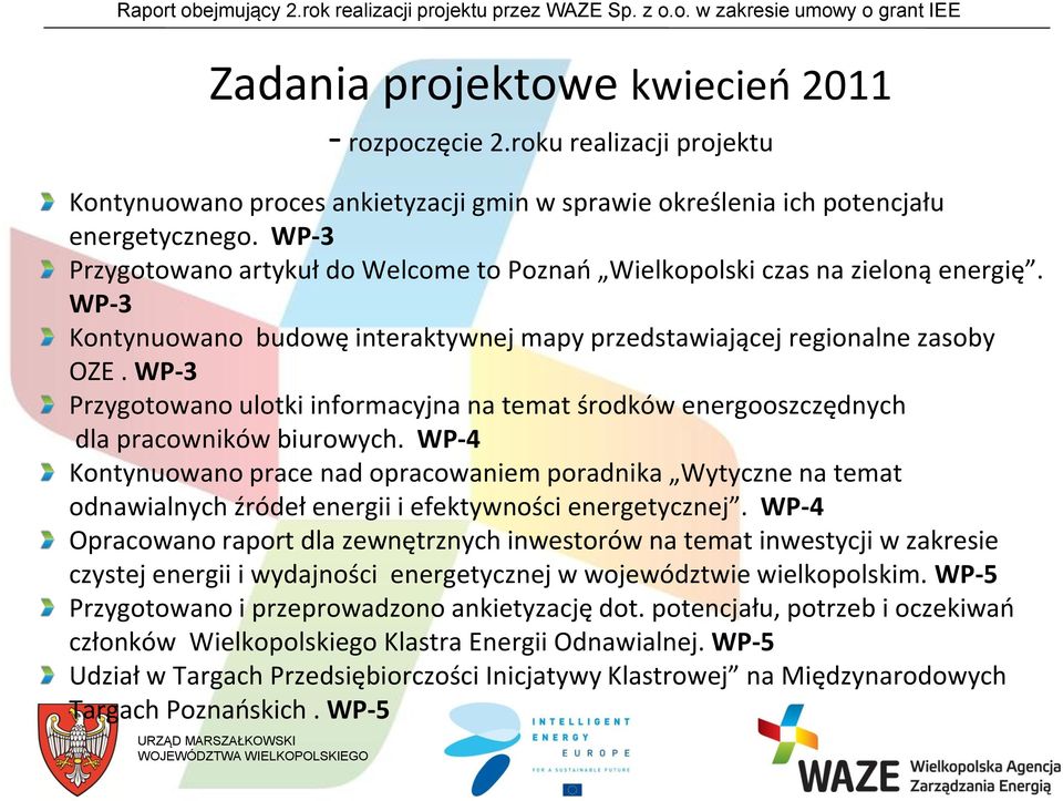 WP-3 Przygotowano ulotki informacyjna na temat środków energooszczędnych dla pracowników biurowych.