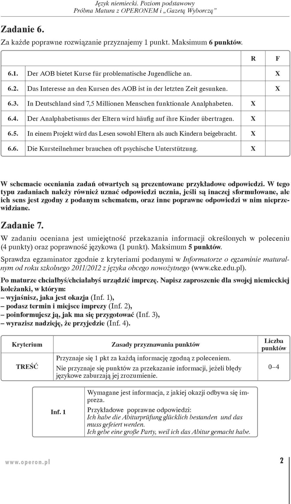 Der Analphabetismus der Eltern wird häufig auf ihre Kinder übertragen. X 6.5. In einem Projekt wird das Lesen sowohl Eltern als auch Kindern beigebracht. X 6.6. Die Kursteilnehmer brauchen oft psychische Unterstützung.