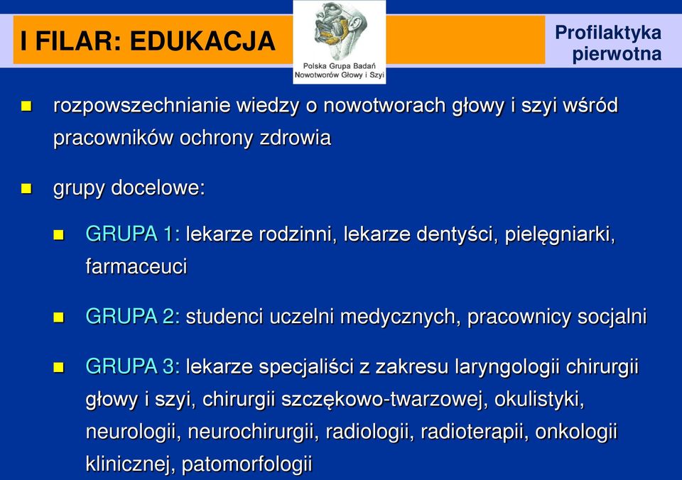 medycznych, pracownicy socjalni GRUPA 3: lekarze specjaliści z zakresu laryngologii chirurgii głowy i szyi,