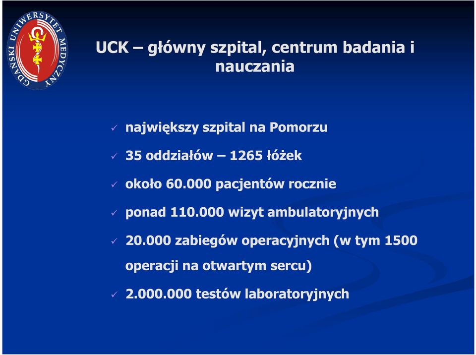 000 pacjentów rocznie ponad 110.000 wizyt ambulatoryjnych 20.