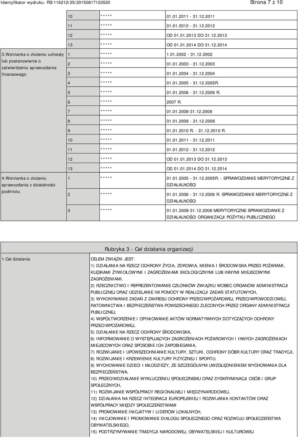 12.2005R. 5 ***** 01.01.2006-31.12.2006 R. 6 ***** 2007 R. 7 ***** 01.01.2008-31.12.2008 8 ***** 01.01.2009-31.12.2009 9 ***** 01.01.2010 R. - 31.12.2010 R. 10 ***** 01.01.2011-31.12.2011 11 ***** 01.