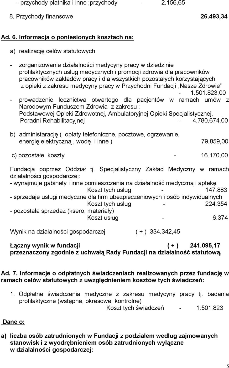 pracowników zakładów pracy i dla wszystkich pozostałych korzystających z opieki z zakresu medycyny pracy w Przychodni Fundacji Nasze Zdrowie - 1.501.