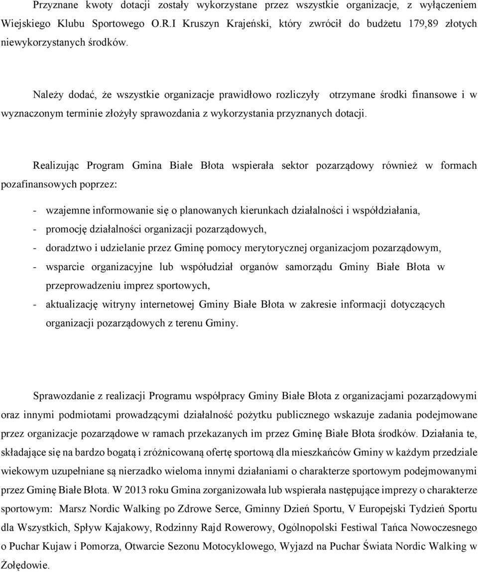 Należy dodać, że wszystkie organizacje prawidłowo rozliczyły otrzymane środki finansowe i w wyznaczonym terminie złożyły sprawozdania z wykorzystania przyznanych dotacji.