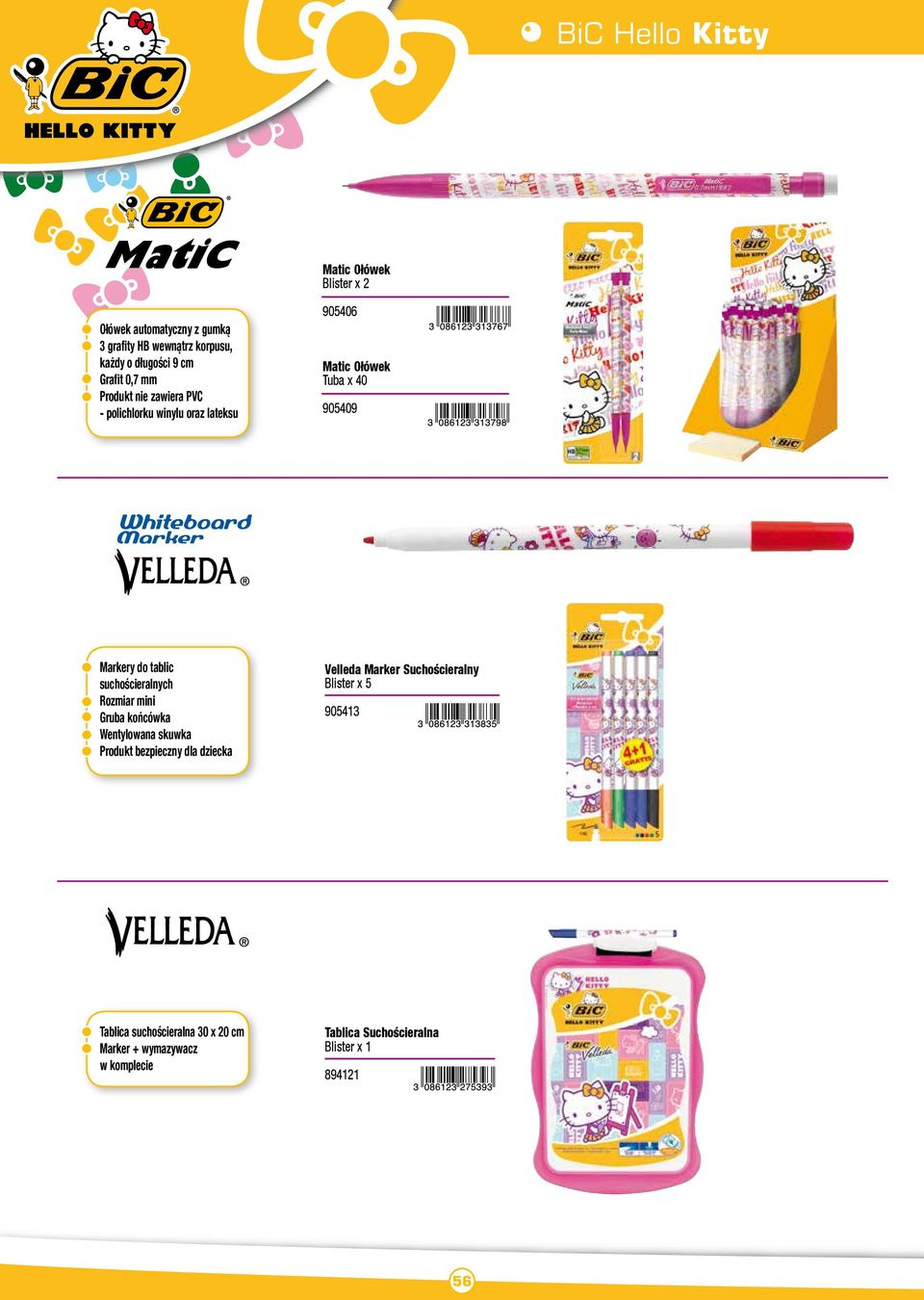 40 905409 Markery do tablic suchościeralnych Rozmiar mini Gruba końcówka Velleda Marker Suchościeralny Blister x