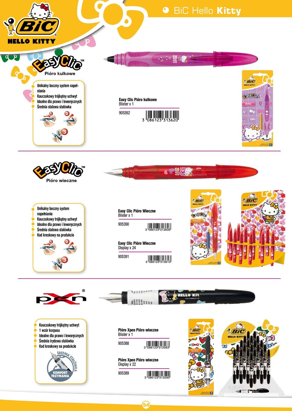 produkcie Easy Clic Pióro Wieczne Blister x 1 905390 Easy Clic Pióro Wieczne Display x 24 905391 Kauczukowy trójkątny uchwyt 1 wzór korpusu Idealne dla prawo i leworęcznych