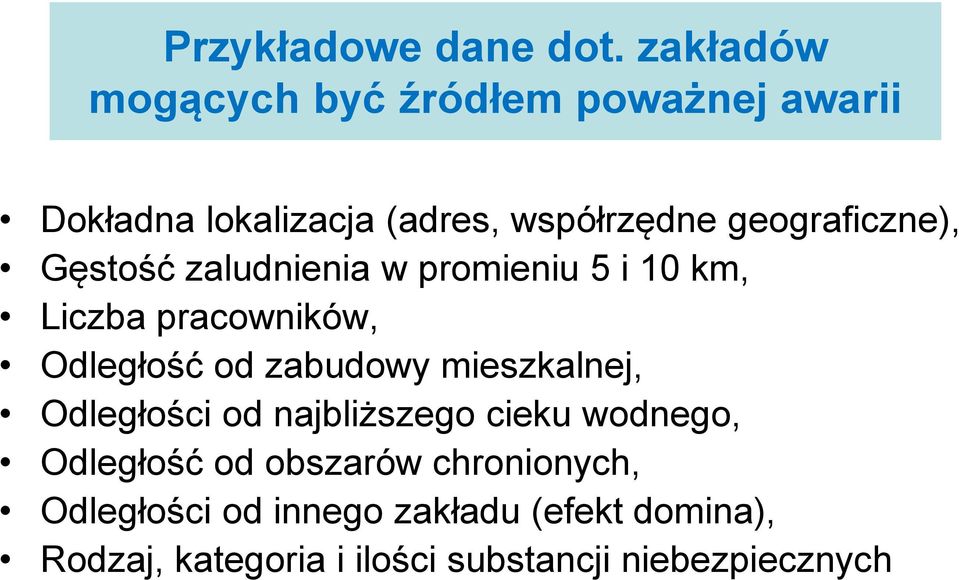 geograficzne), Gęstość zaludnienia w promieniu 5 i 10 km, Liczba pracowników, Odległość od zabudowy