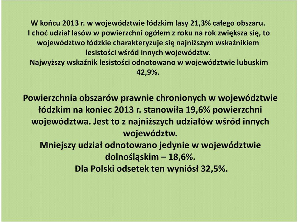 wśród innych województw. Najwyższy wskaźnik lesistości odnotowano w województwie lubuskim 42,9%.