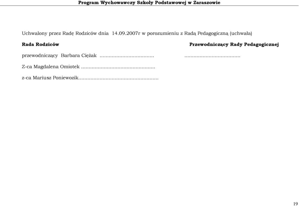 Rodziców Przewodniczący Rady Pedagogicznej przewodniczący