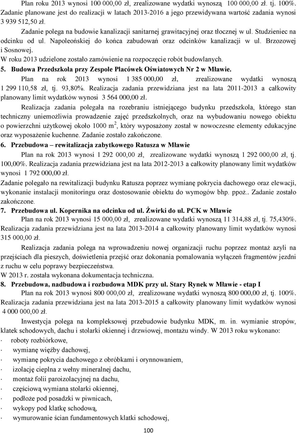 Studzieniec na odcinku od ul. Napoleońskiej do końca zabudowań oraz odcinków kanalizacji w ul. Brzozowej i Sosnowej. W roku 2013 udzielone zostało zamówienie na rozpoczęcie robót budowlanych. 5.