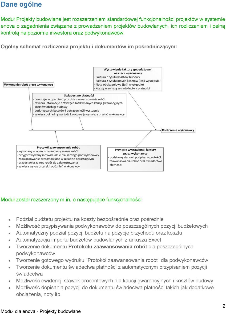 estora oraz podwykonawców. Ogólny schemat rozliczenia projektu i dokumentów im pośredniczącym: Moduł został rozszerzony m.in.